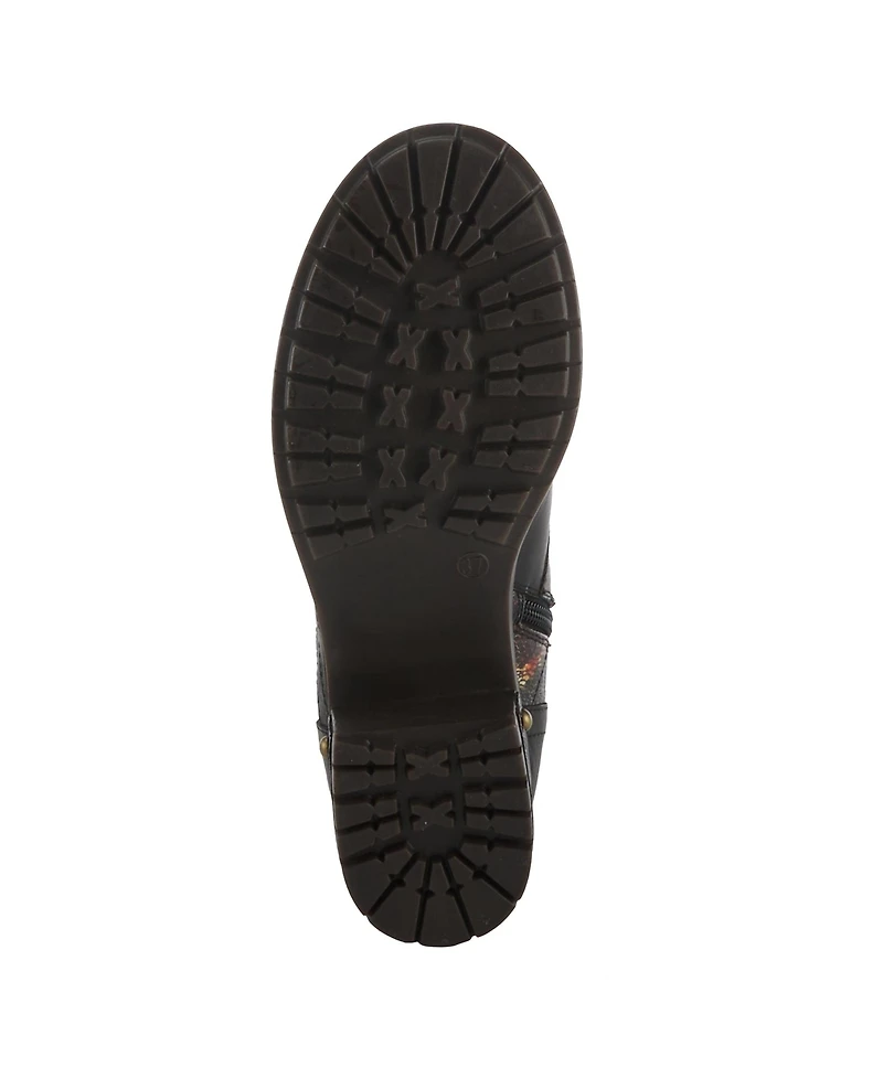 L Artiste Women s Marty-met Lace-Up Floral Metallic Boots with Faux Snakeskin Texture and Embossed Heel