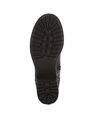 L Artiste Women s Marty-met Lace-Up Floral Metallic Boots with Faux Snakeskin Texture and Embossed Heel