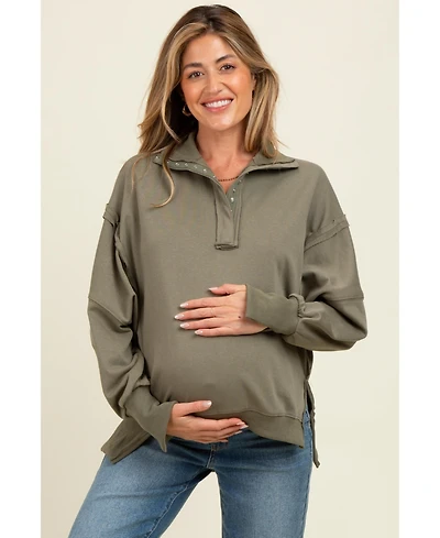 Pinkblush Olive Snap Button Pullover Henley Maternity Sweatshirt