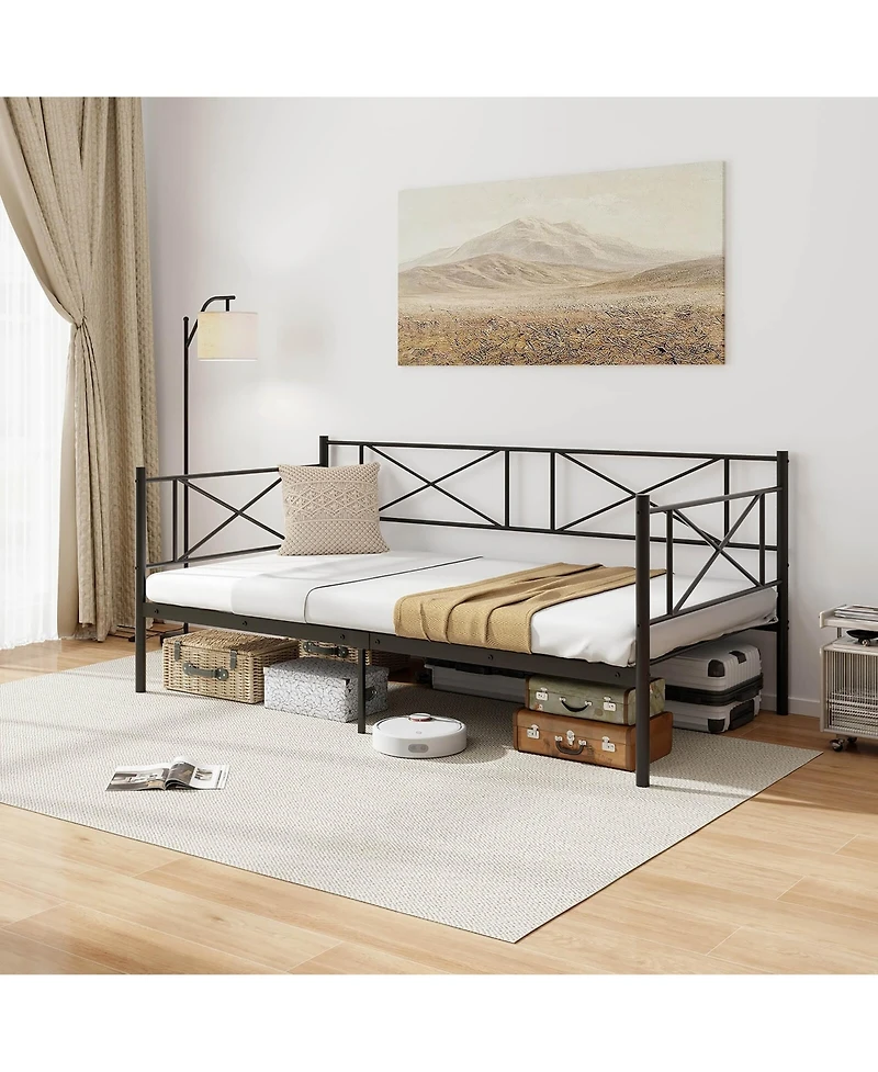 Gymax Twin Metal Daybed Modern Platform Bed w/ Heavy-duty Slat Support