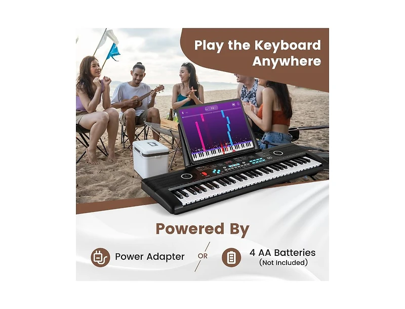 61-Key Portable Electric Keyboard Piano for Beginners – Black