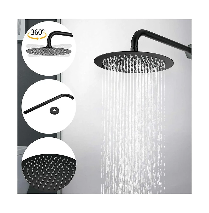 Rainsken 10" Matte Black Roud Rain Shower head and Handheld Shower Head Set