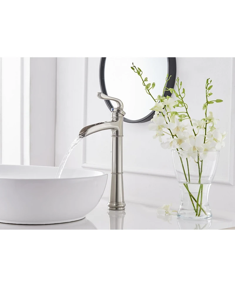 Waterfall Single Hole Single-Handle Vessel Bathroom Faucet With Pop-up Drain Assembly in Brushed Nickel