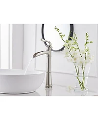 Waterfall Single Hole Single-Handle Vessel Bathroom Faucet With Pop-up Drain Assembly in Brushed Nickel