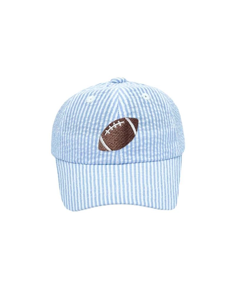 Bits & Bows Toddler Football Seersucker Baseball Hat Blue