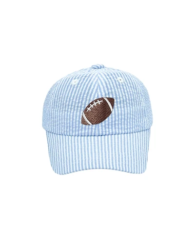 Bits & Bows Toddler Football Seersucker Baseball Hat Blue