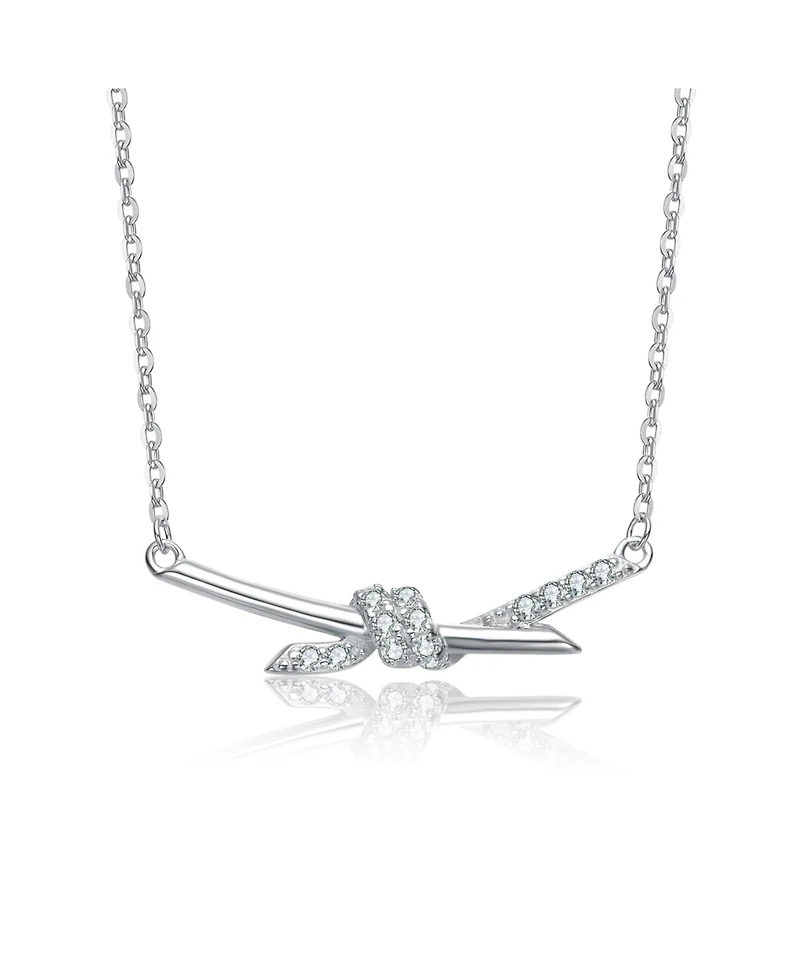Rachel Glauber White Gold Plated with Clear Cubic Zirconia Bypass Necklace