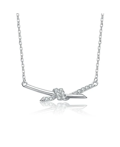 Rachel Glauber White Gold Plated with Clear Cubic Zirconia Bypass Necklace
