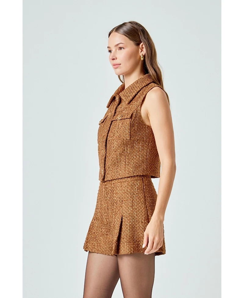 endless rose Women's Tweed Short Sleeveless Jacket