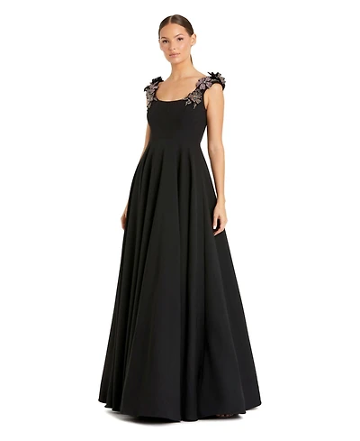 Mac Duggal Women's Crepe Sleeveless Ballgown With Rhinestone Flowers