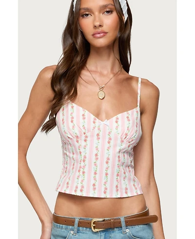 Edikted Womens Raia Floral Striped Backless Top