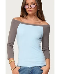 Edikted Women's Keri Boat Neck Contrast Raglan Top