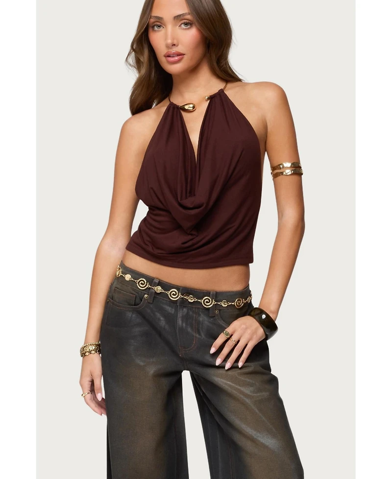 Edikted Women's Mileva Cuff Deep Cowl Neck Top