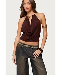 Edikted Women's Mileva Cuff Deep Cowl Neck Top