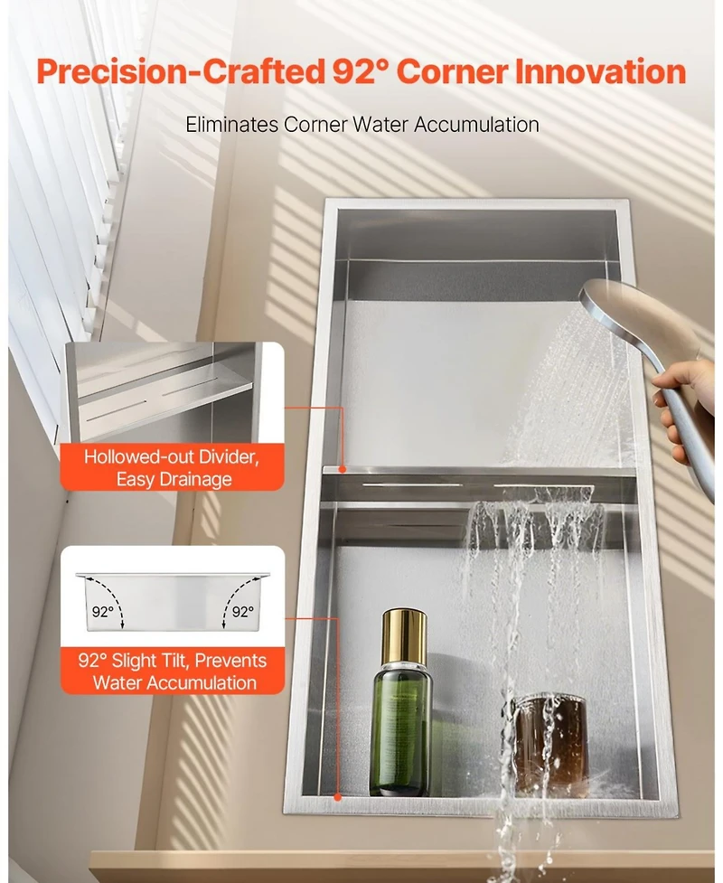 Slickblue Stainless Steel Shower Niche Recessed Wall Shelf for Bathroom Storage