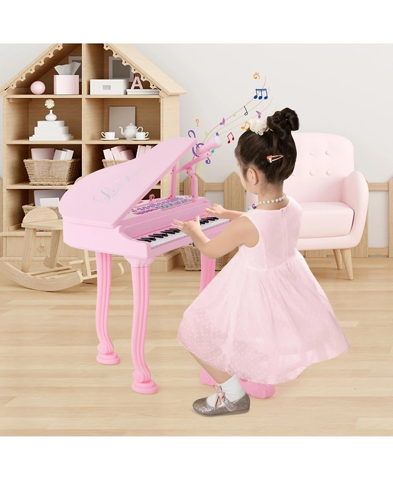 37-Key Kids Piano Keyboard with Stool and Lid – Pink