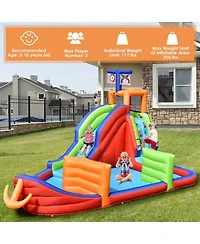 6-in-1 Pirate Ship Waterslide Inflatable Castle with Water Guns & 735W Blower