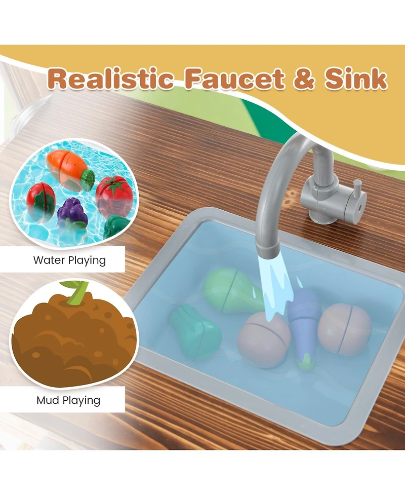 Outdoor Mud Kitchen for Kids with Rotatable Faucet & Removable Sink