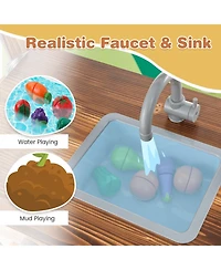 Outdoor Mud Kitchen for Kids with Rotatable Faucet & Removable Sink