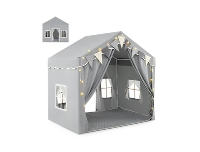 Large Play Tent House for 3-4 Kids with 2 Doors & Star Lights – Gray