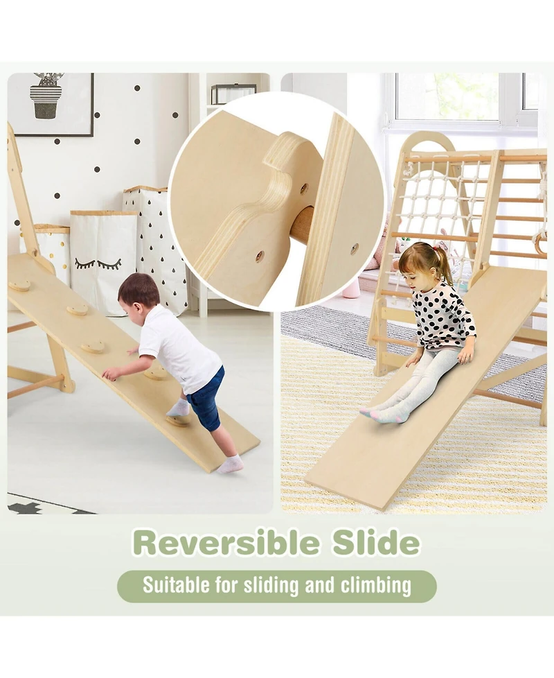 6-in-1 Wooden Kids Jungle Gym Playset with Slide Climbing Net