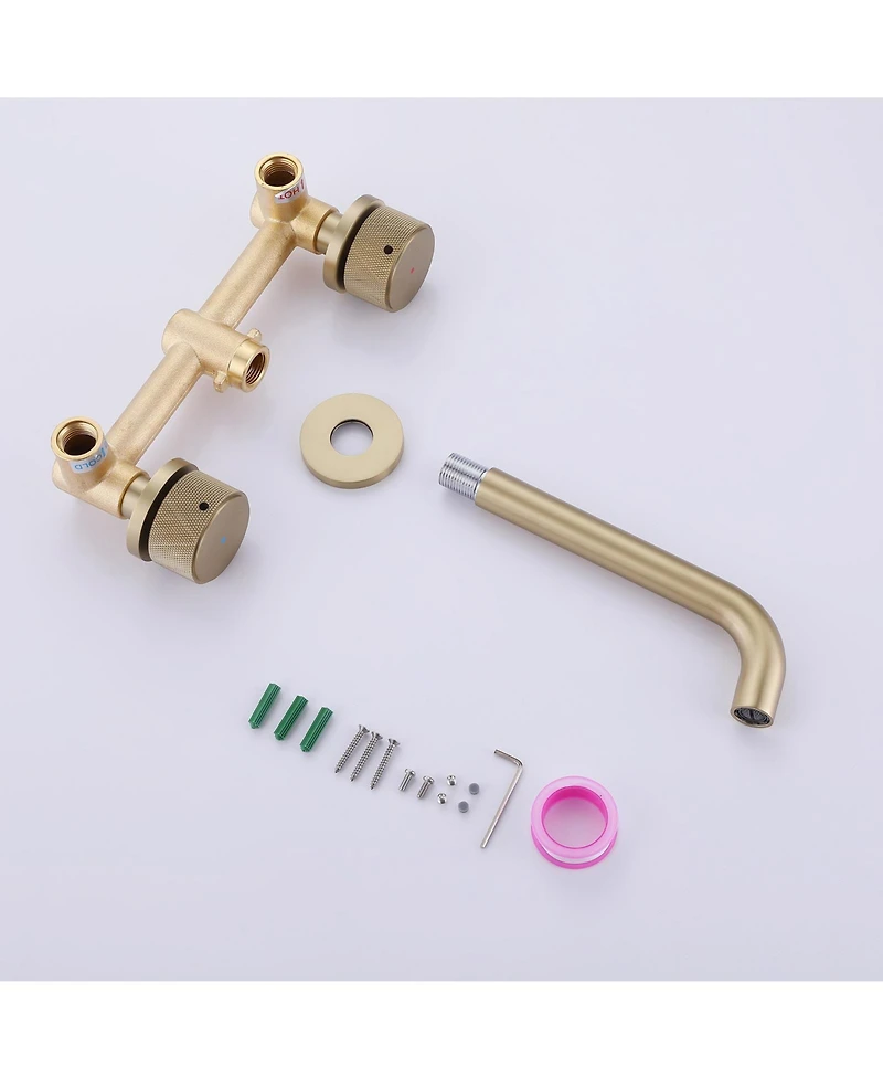 Greenspring Two-Handle Wall Mounted Bathroom Faucet in Brushed Gold