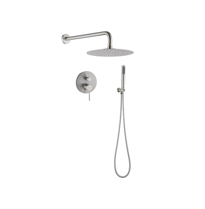 Rainsken 10" Brushed Nickle Roud Rain Shower head and Handheld Shower Head Set, Silver