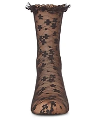 Memoi Little Girls Lace-Trim Lettuce-Edge Floral Net Ankle Sock
