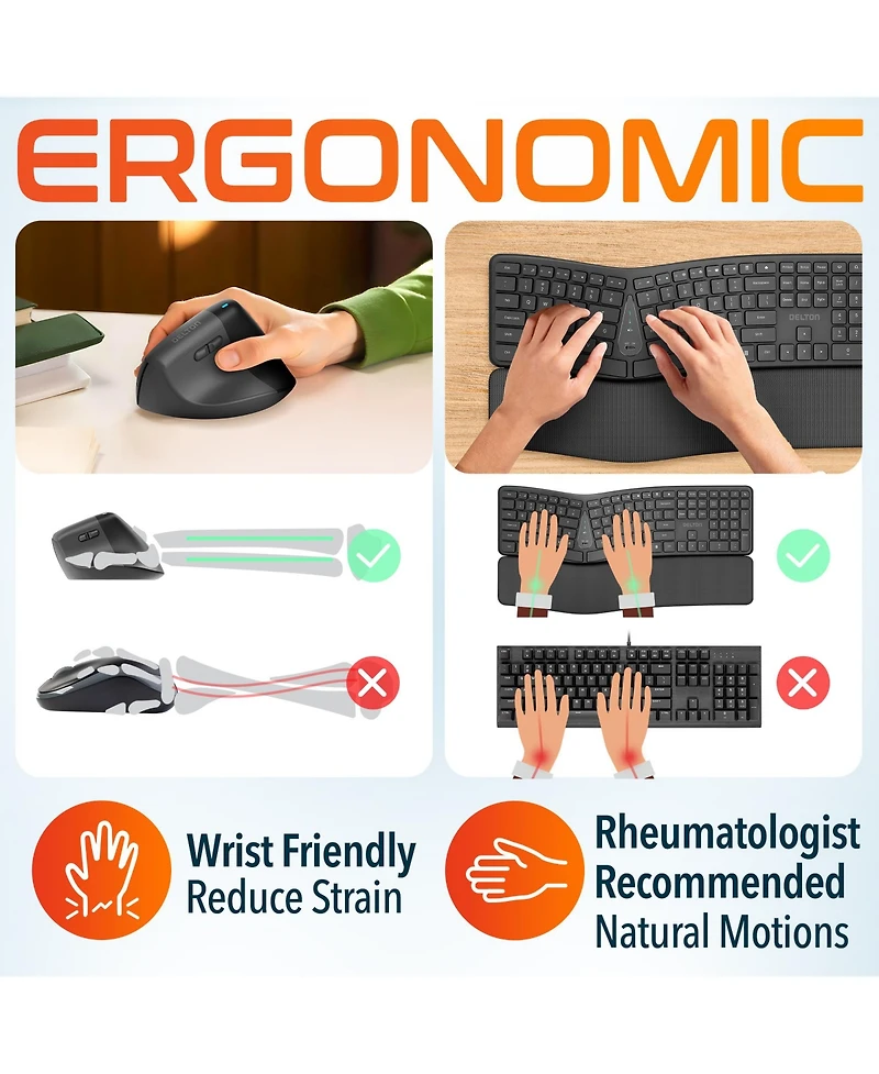 Delton KB250 Wireless Ergo Keyboard and S38 Wireless Mouse