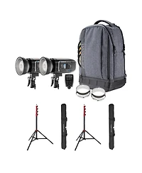 Westcott FJ400 Strobe 2-Light Backpack Kit with Fj-X3m Universal Wireless Trigger, Bundle with Flashpoint Pro Air-Cushioned Heavy-Duty Light Stands, R