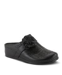 Spring Step Lilybean Leather Perforated Clogs with Floral Applique and Open Back