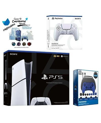 Sony Playstation 5 Slim Digital with Extra Chroma Pearl Controller, Gamer Starter Kit and MightySkins Decal Voucher + 2 Year Cps Extended Warranty