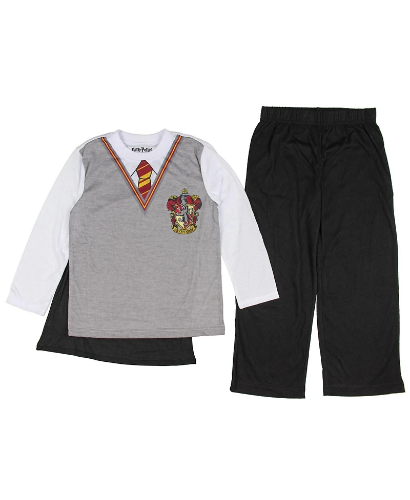 Harry Potter Intimo Boys' Gryffindor Uniform With Cape 3-Piece Kids Pajama Set Sleepwear