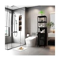 Chic Crate Black Slim Tall Cabinet Shutter Door +3 Tier Shelves | Freestanding Linen Tower | Bathroom/Kitchen/Living Room | Bamboo