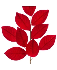 Artificial Flocked Magnolia Leaf Spray (Pack of 6) Soft Velvet Touch, Ideal for Winter and Christmas Decorations