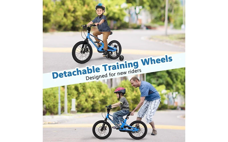 Akiudex 16 Inch Kids Bike with Training Wheels, Adjustable Seat, Dual Disc Brakes and Bell