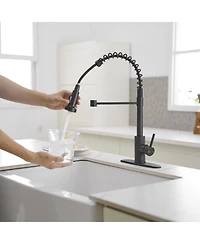 Greenspring Single-Handle Pull-Down Sprayer High Arc Kitchen Faucet With Deck Plate in Matte Black