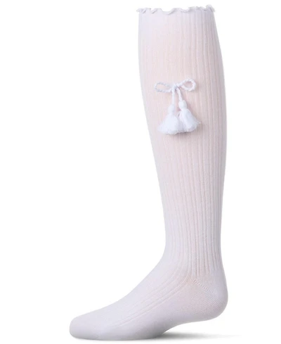Memoi Little Girls Cotton-Rich Tassle-Bow-Trimmed Lettuce Edge Knee High Sock