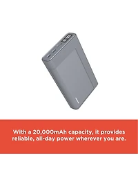 RadioShack Portable Charger 20,000 mAh 74 Wh Gray With Led Display On Charge Level Usb A and Usb C Out and Usb C In 2309275