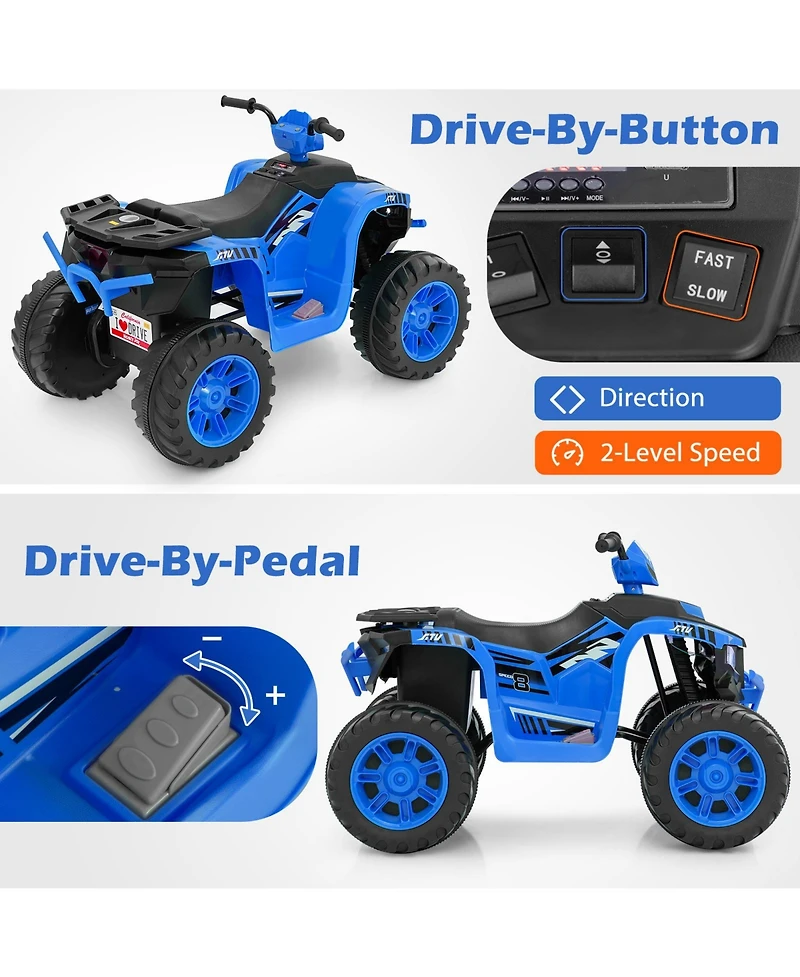 24V Kids Ride-On Electric Atv with Wireless Connection for Toddlers Ages 3-8 - Blue