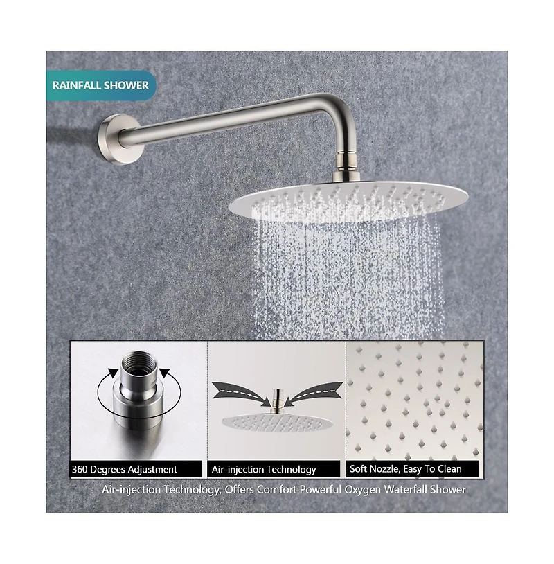 Rainsken Wall Mounted Round Shower Combo Set with 10" Rain Shower Head and Handheld Shower Head Set with Pressure Balancing Valve, Silver