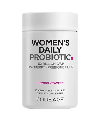 Codeage Women's Daily Probiotic Supplement – 50 Billion Cfu Supplement, Cranberry Fruit Powder, Prebiotic Chicory Root Inulin – Women's Wellness Suppo