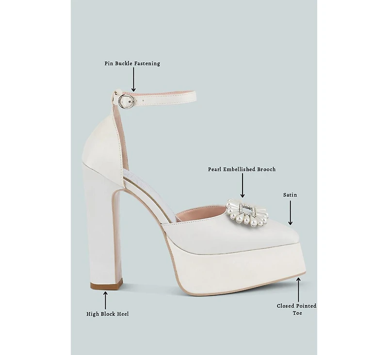 Womens Maeissa Pearls Brooch Detail Platform Block Heel Sandals