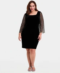 Alex Evenings Plus Embellished-Sleeve Stretch Velvet Dress