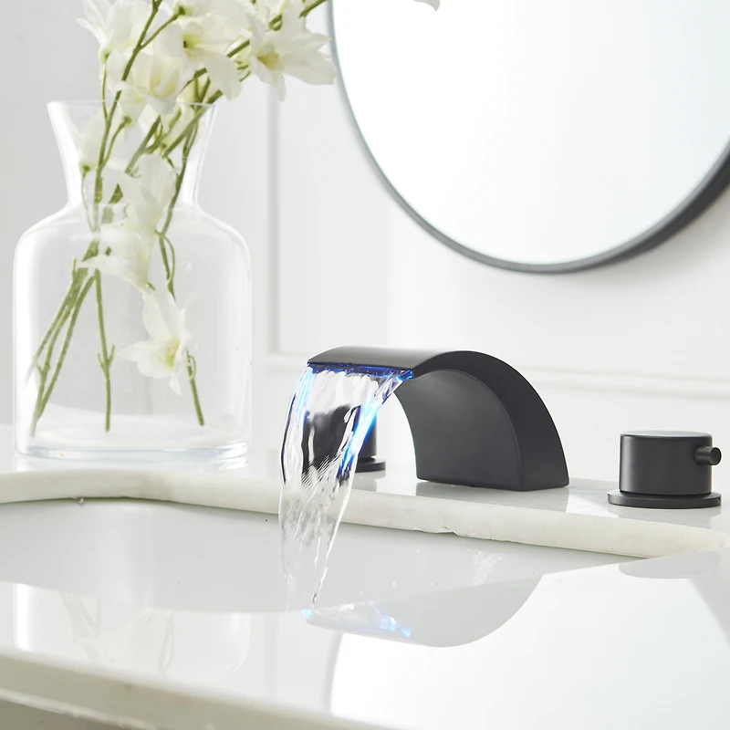 8 in. Widespread 2-Handle Bathroom Faucet With Led Light And Pop Up Drain in Matte Black