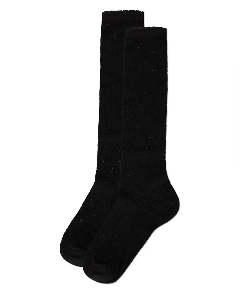 Memoi Girls Open Work Heart Knee High Socks