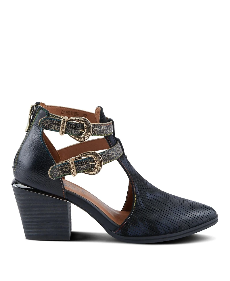 L Artiste Women s Daretobe Leather Shooties with Pointed Toe, Laser Cutouts, Adjustable Straps & Back Zipper