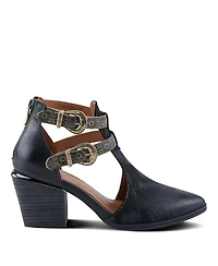 L Artiste Women s Daretobe Leather Shooties with Pointed Toe, Laser Cutouts, Adjustable Straps & Back Zipper