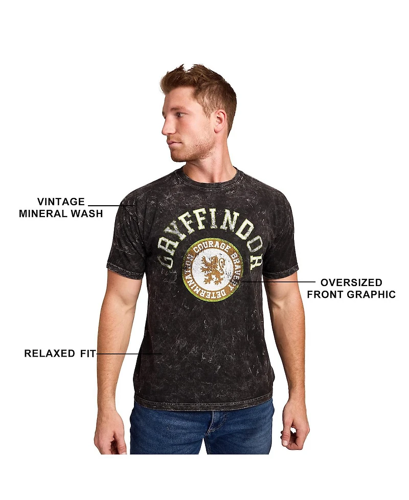 Harry Potter Men's Gryffindor Varsity Blue Vintage Mineral Wash Crew Neck Short Sleeve T-shirt