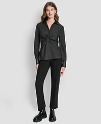 Dkny Women's Knit Twist Front V-Neck Top